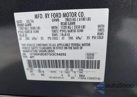2016 Ford Explorer Xlt z USA, uszkodzony, nr VIN 1FM5K8D87GGC54252